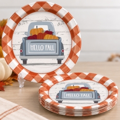 Fall Gingham Dinner Plates - 8 PK